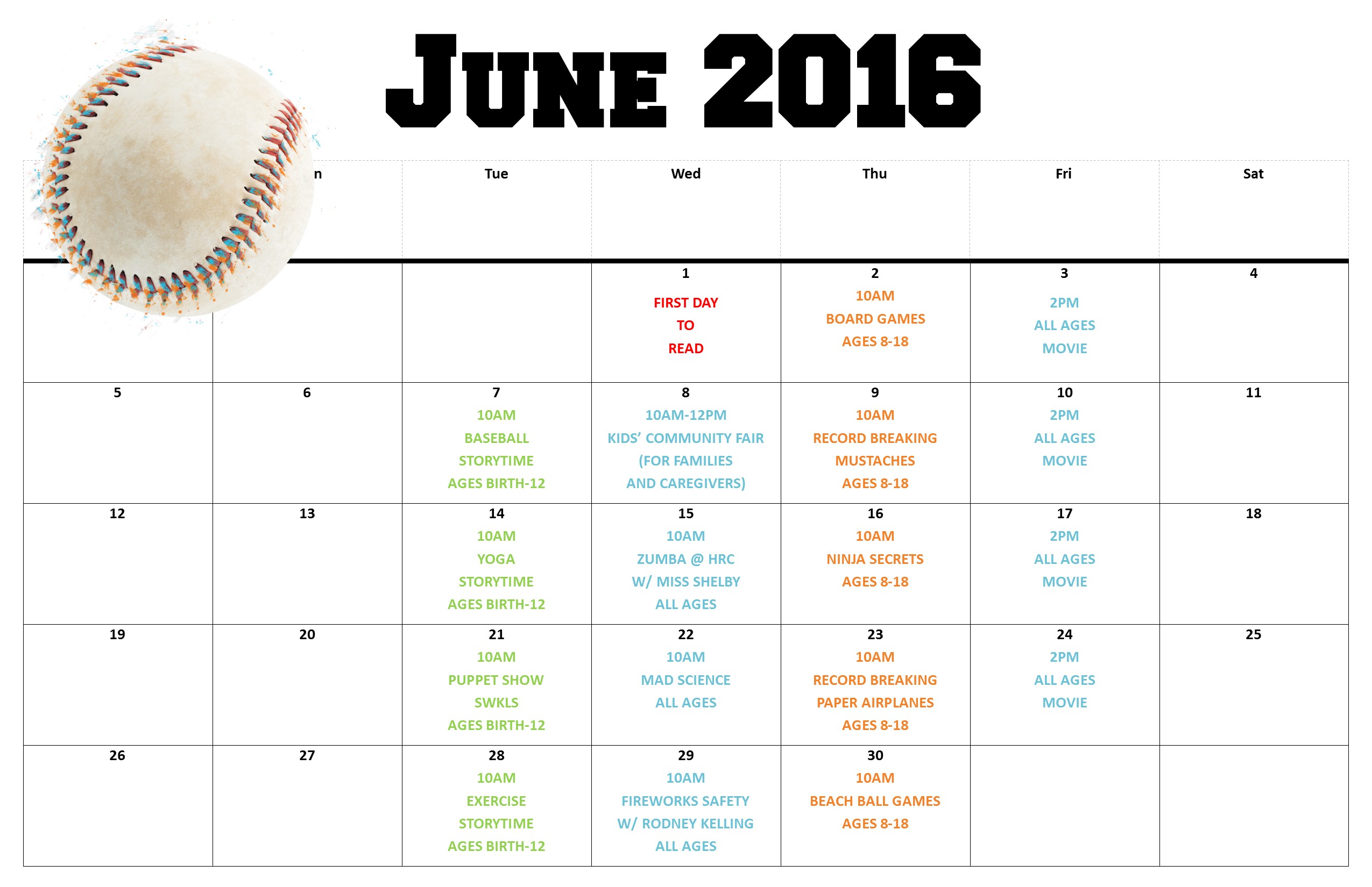 CALENDAR OF EVENTS - JUNE 2016